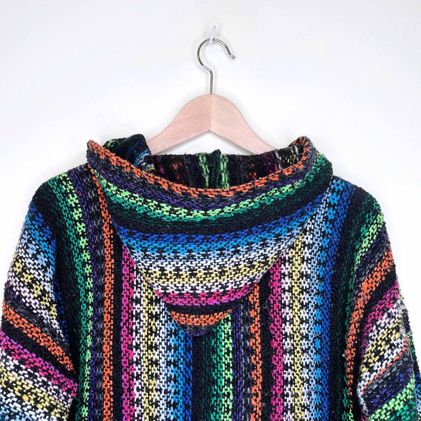mexican baja striped hooded poncho jacket - size large