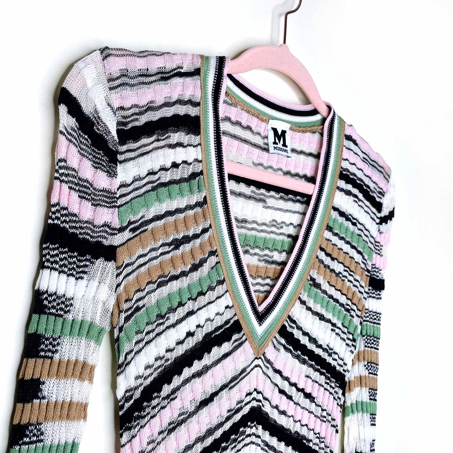 missoni striped v-neck long sleeve knit midi dress - size 4