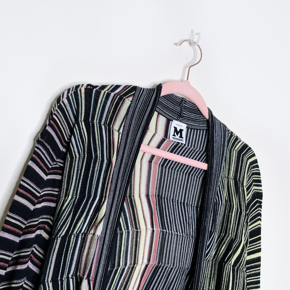 missoni multi colour stripe knit open cardigan - size 6