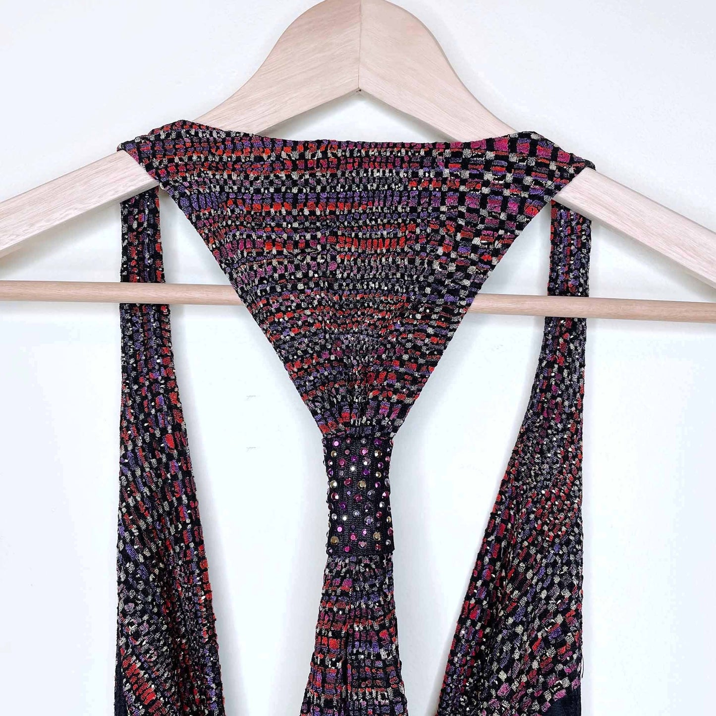 miss sixty diamond disco halter cowl neck mini dress - size medium