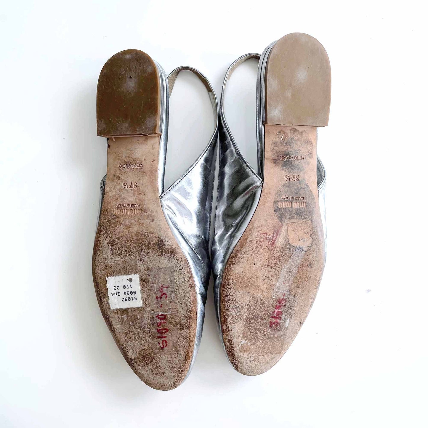 miu miu silver slingback mary jane flats - size 37.5