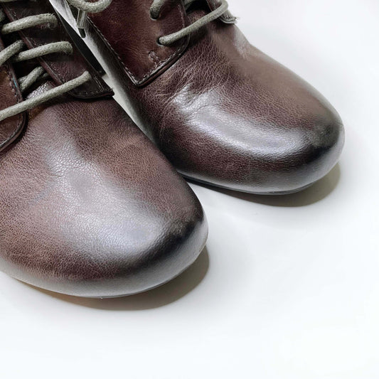 miz mooz brown leather lace-up heeled loafers - size 7