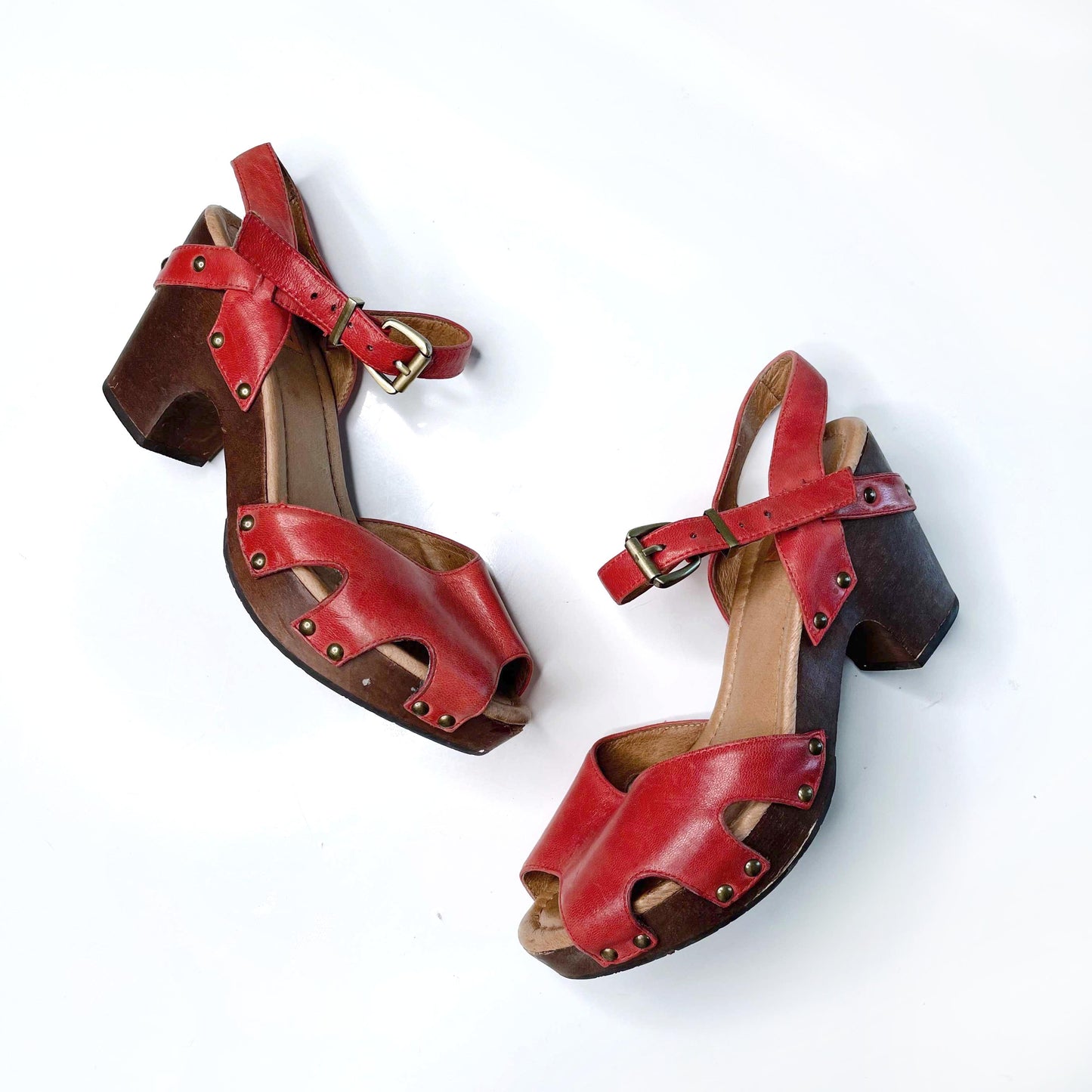 miz mooz red leather heather platform clog sandals - size 7