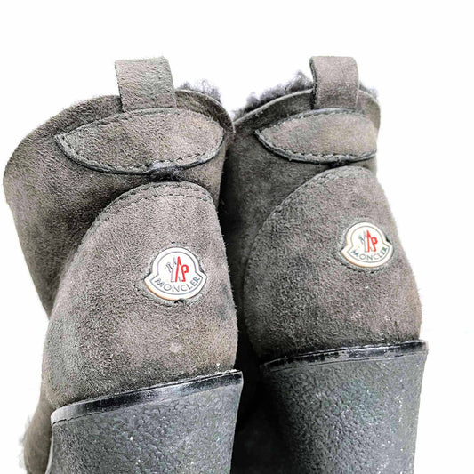moncler sheepskin lace up wedge boots - size 36