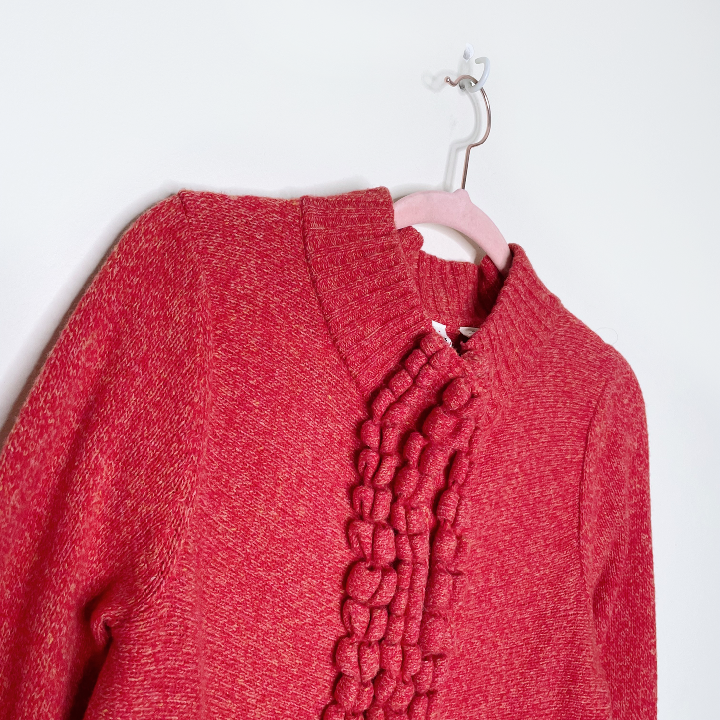 moth orange snap button ruffle wool-blend cardigan - size small