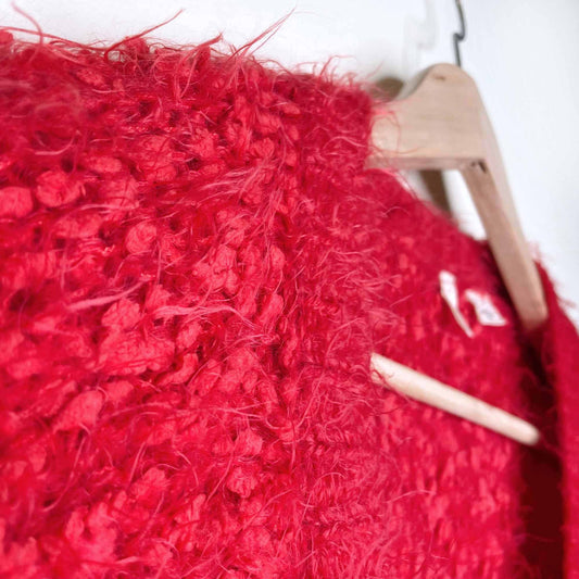 moth emile wool-blend fuzzy chunky red cardigan sweater - size small