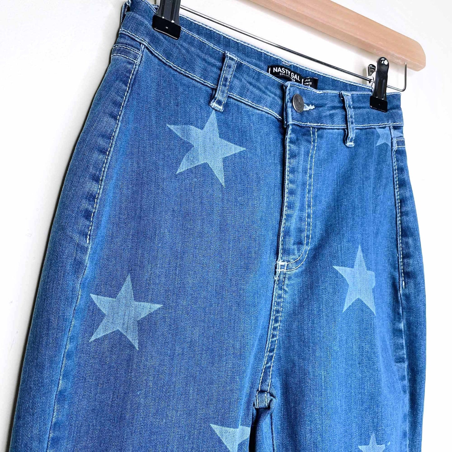 nastygal high rise star print bell bottoms - size 0