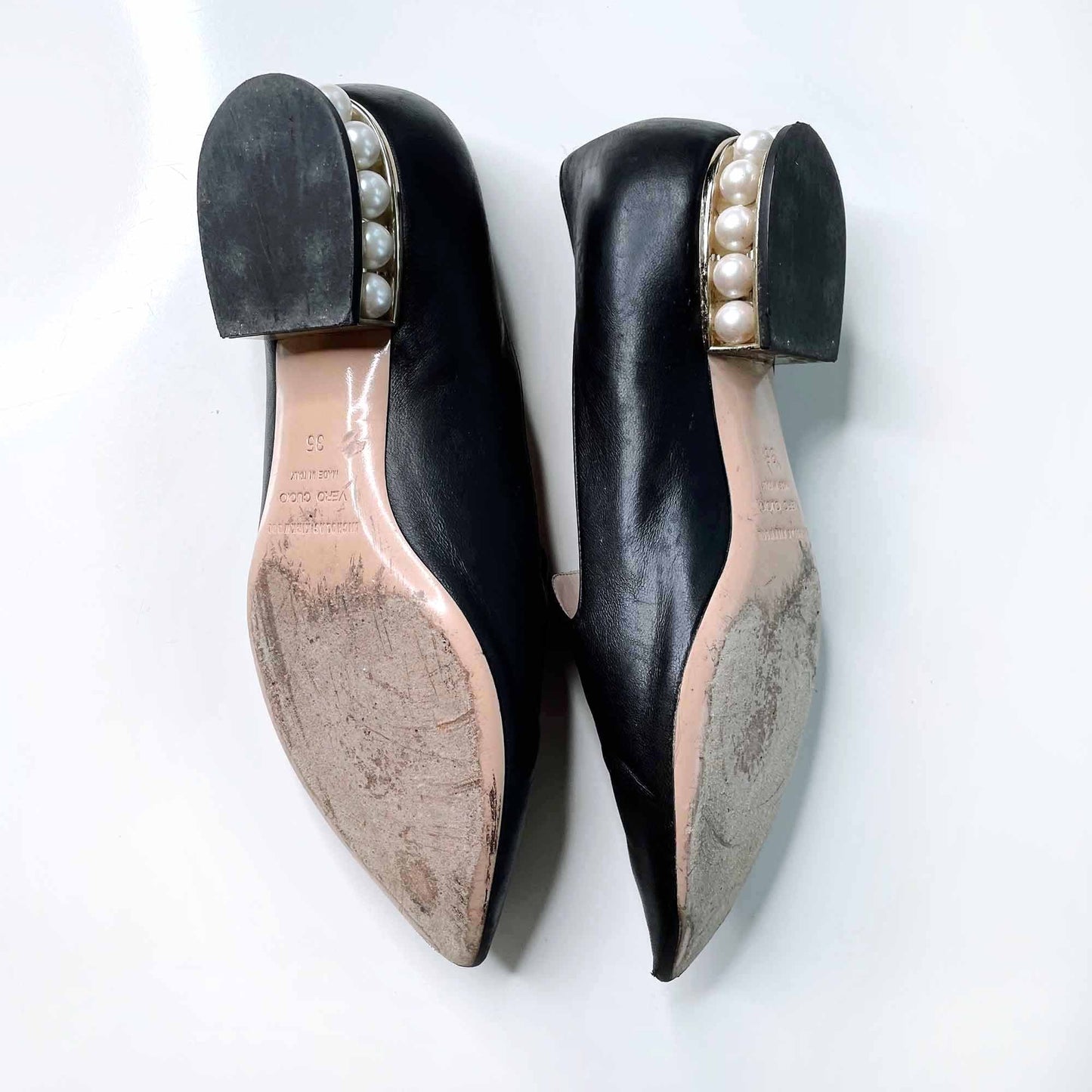 nicholas kirkwood black leather pearl casati loafers - size 35
