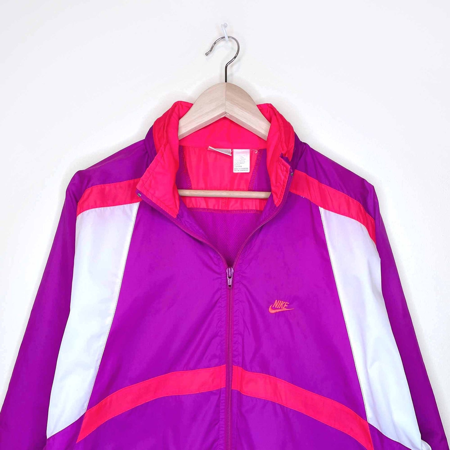 vintage 90's nike colourblock windbreaker with packable hood - size large