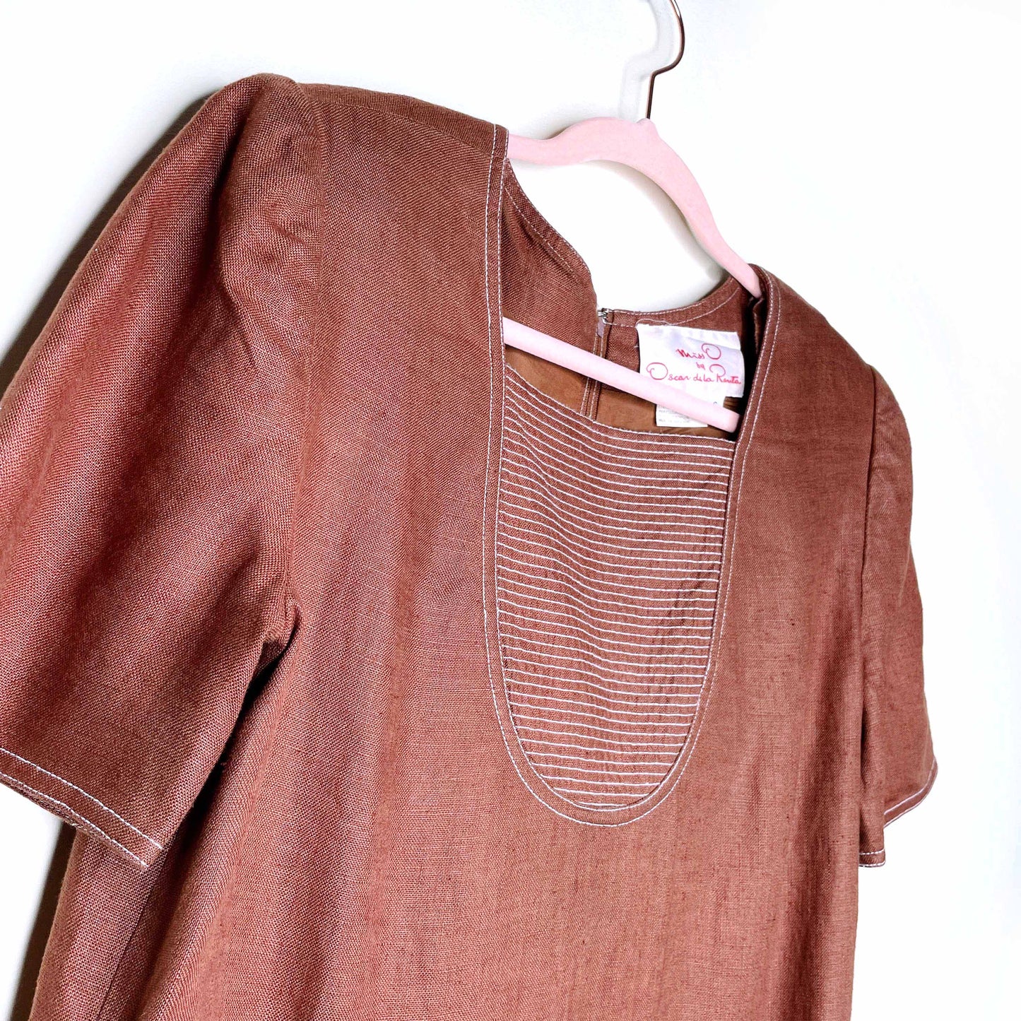 vintage miss o by oscar de la renta brown linen dress - size 6