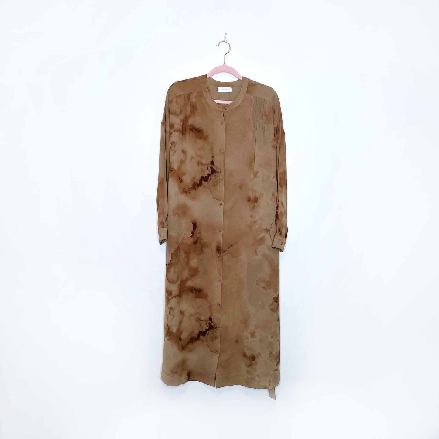 oak + fort tie dye belted midi shirt dress - size medium