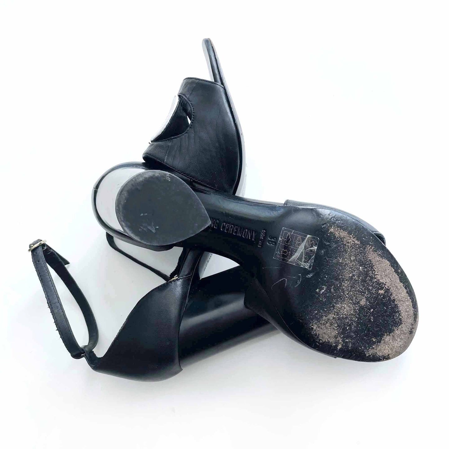opening ceremony black leather ankle strap heels - size 38