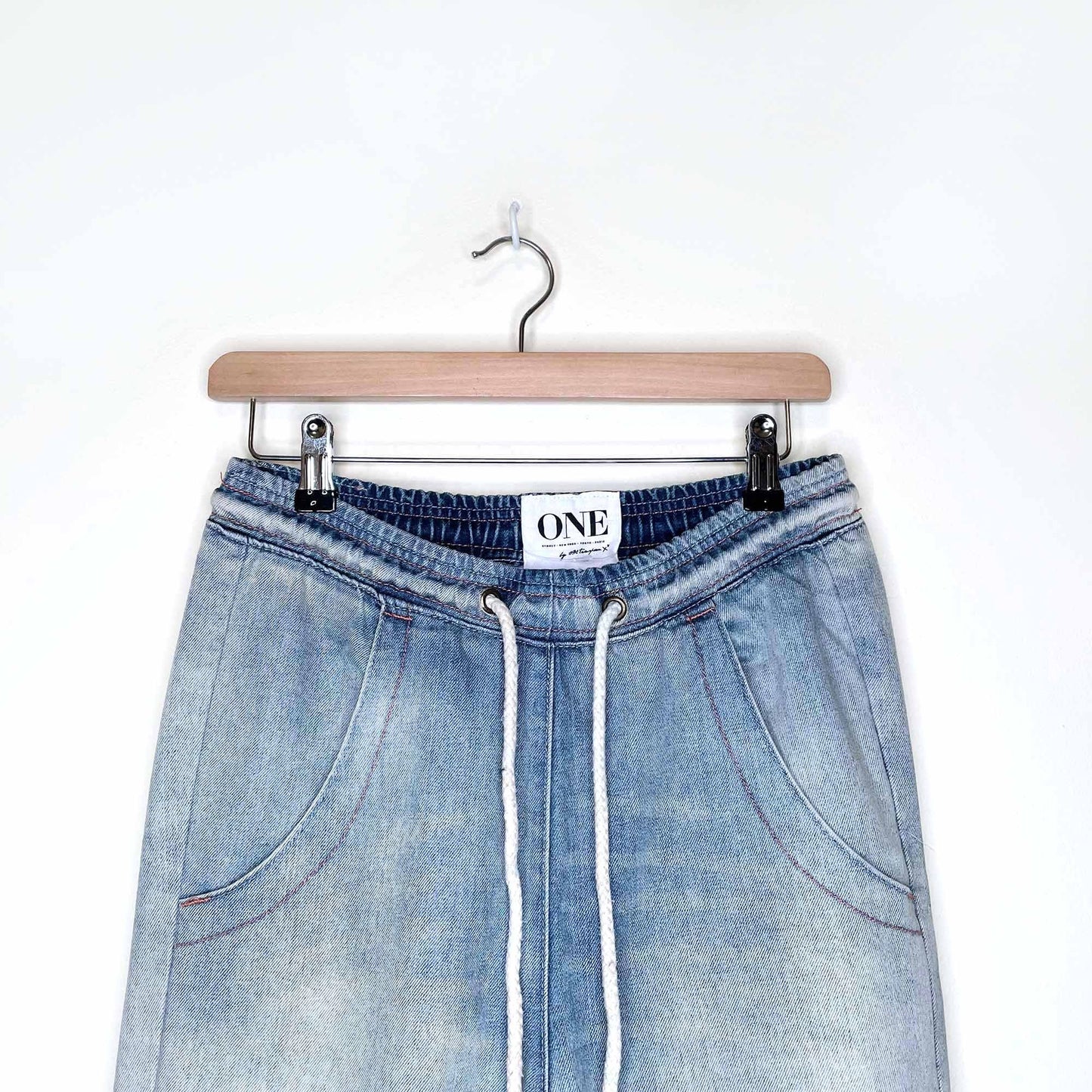 one teaspoon super trackies high rise denim joggers - size xs