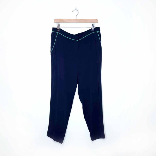 nwt only abby navy trousers with green piping - size 40