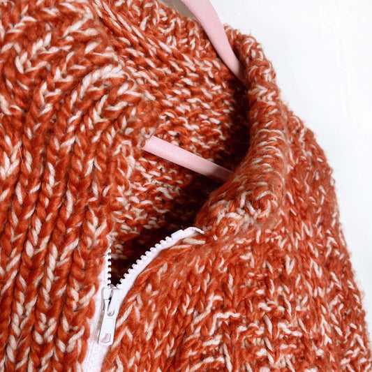 vintage handknit orange heather sweater jacket - size large