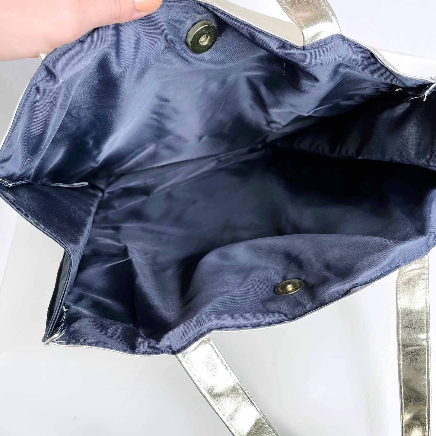 oscar de la renta vinyl tote with gold faux leather trim