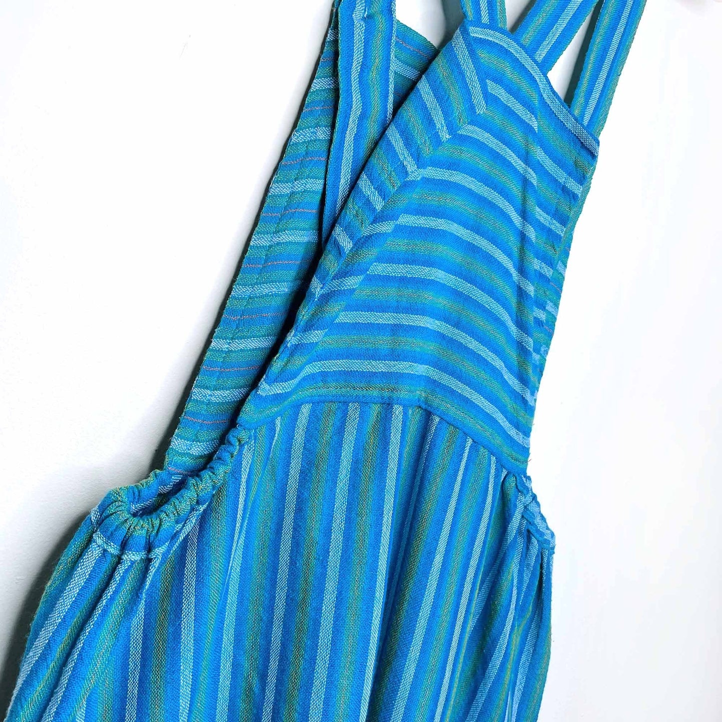 boho striped hand-woven overalls - large
