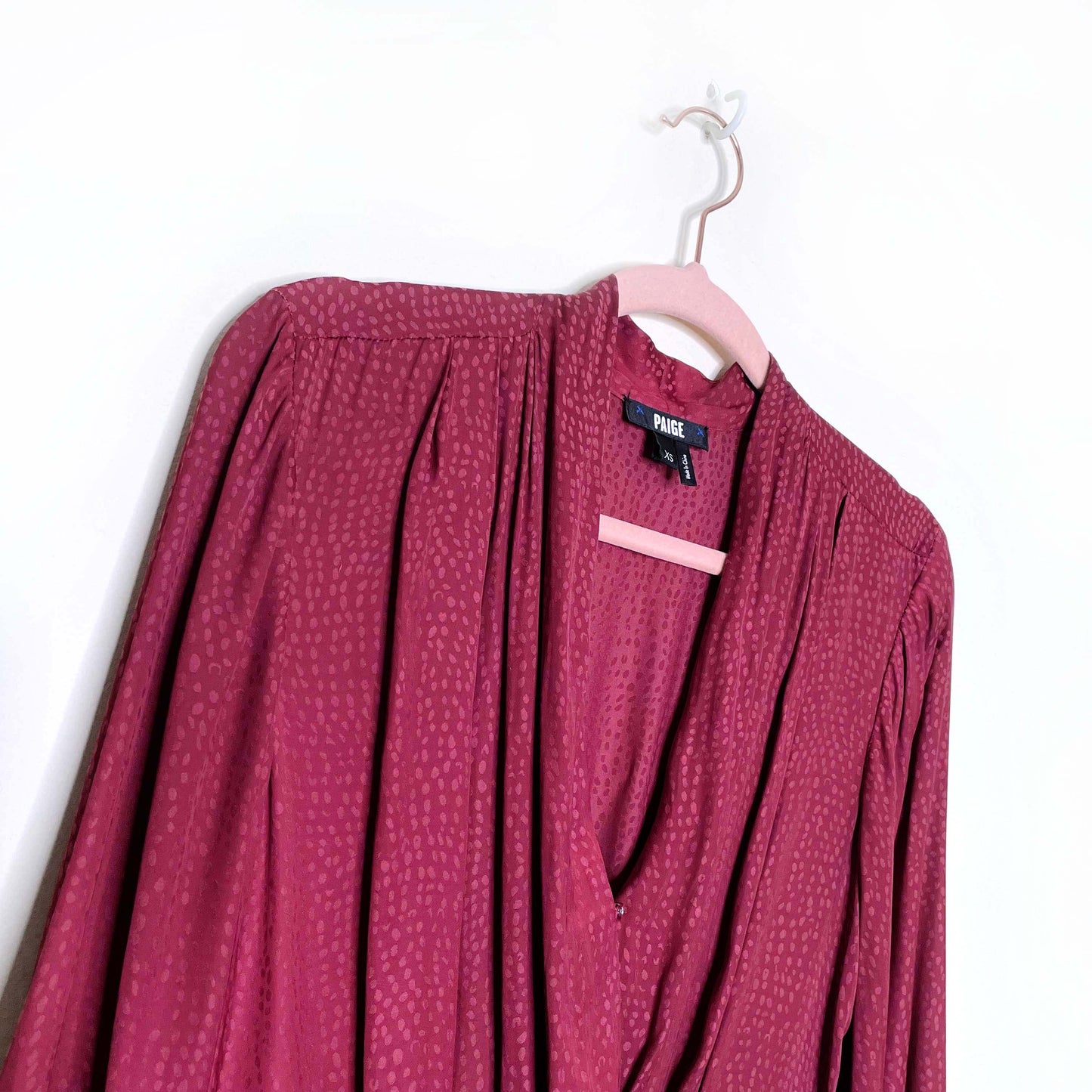 paige sevilla red satin long sleeve wrap dress - size xs