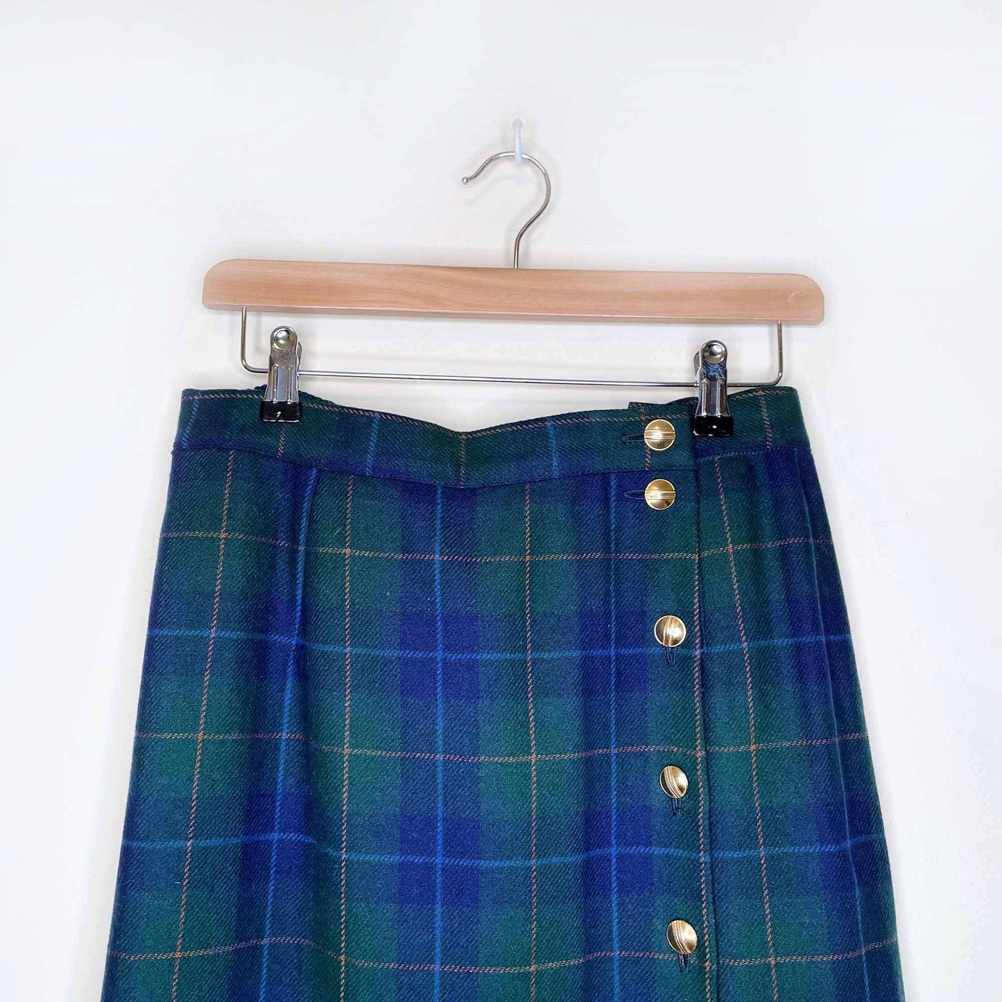 vintage paris star wool-blend plaid tartan midi skirt - size medium