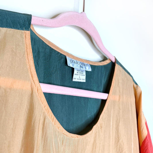 vintage 90's paula saker colour block silk pocket tee - size large
