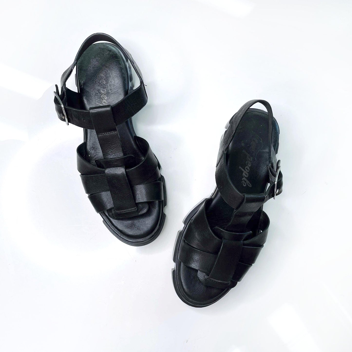 free people black leather brooks fisherman sandals - size 38