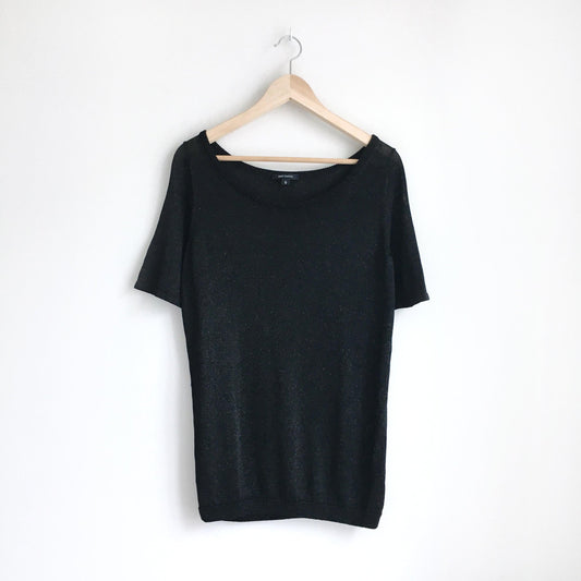 pink tartan black short sleeve knit - size large