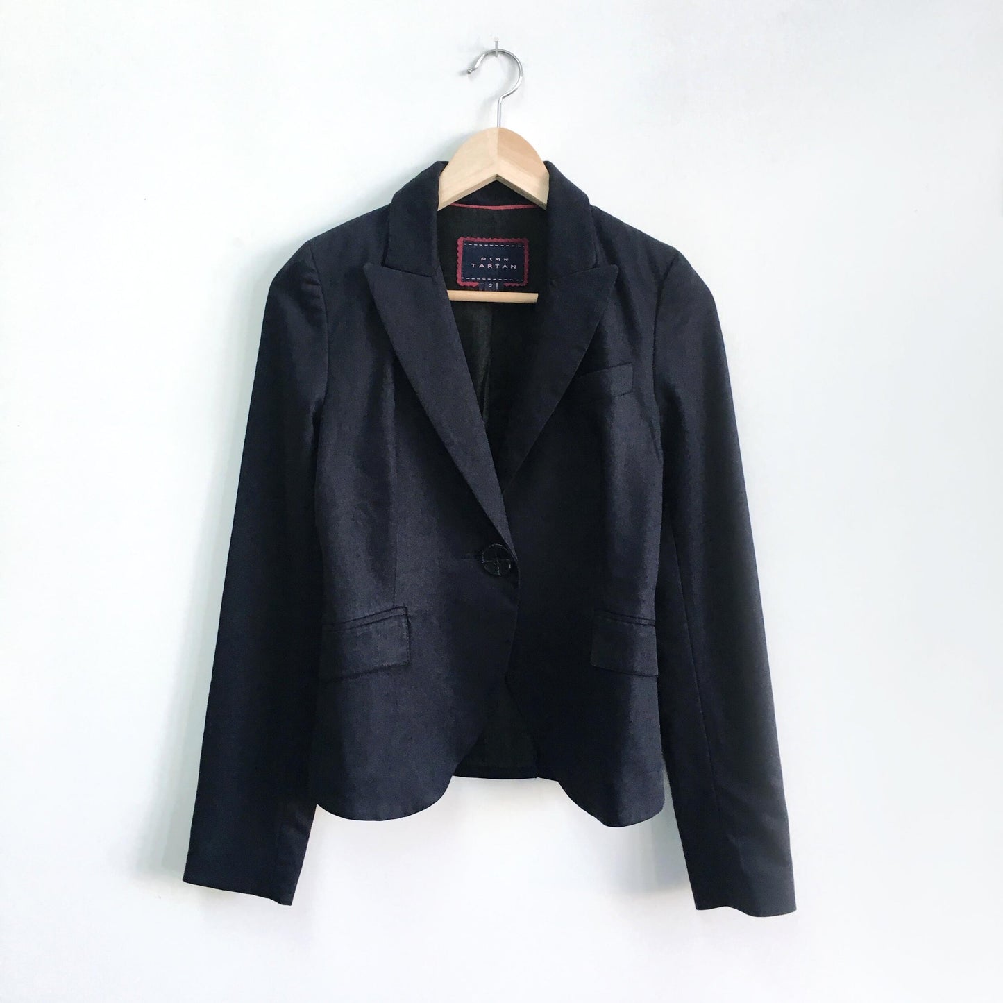 Pink Tartan Wool Blazer with Velvet Trim - size 2