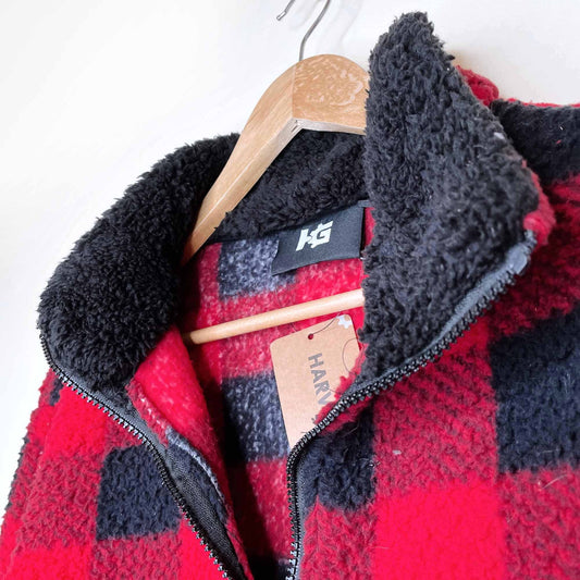 nwt harvest gear buffalo plaid 1/4 zip sherpa fleece sweater - size xxl