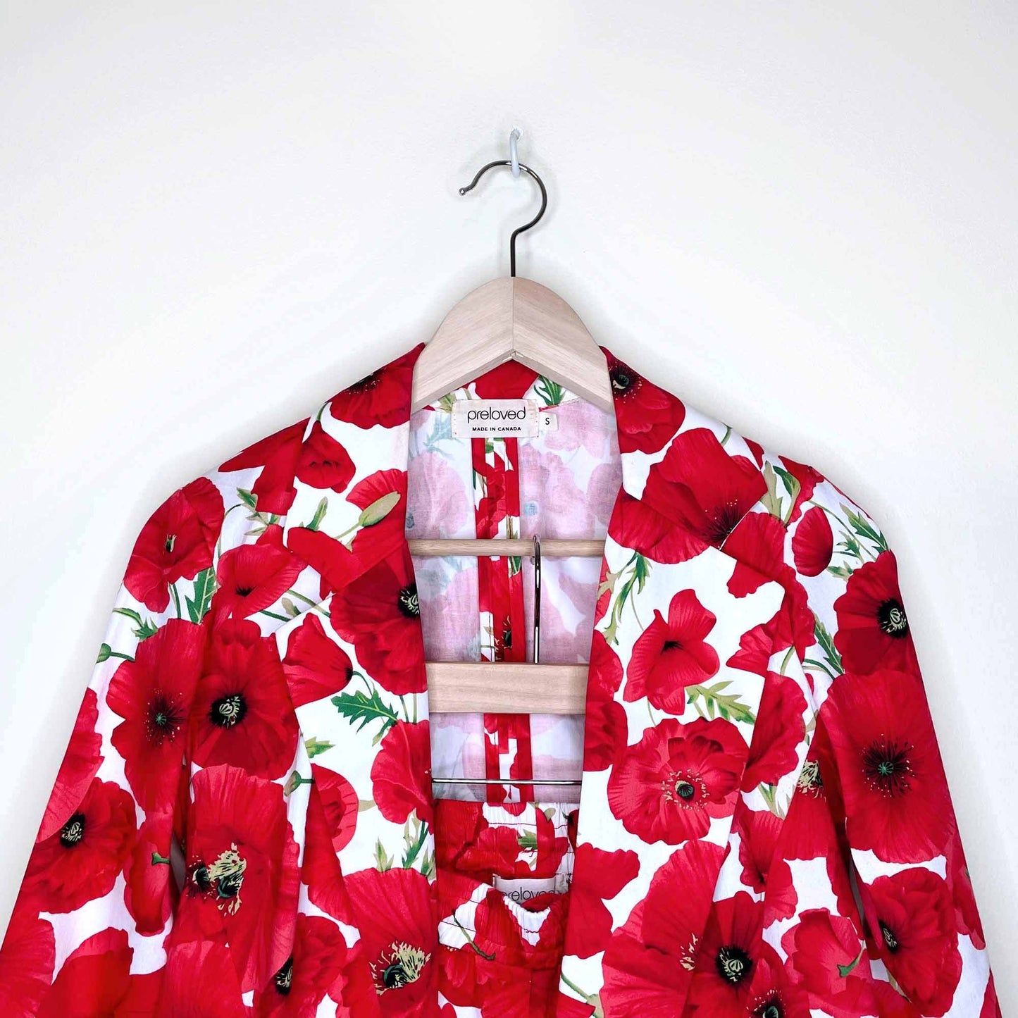 preloved floral poppy open blazer and drawstring pant set - size small