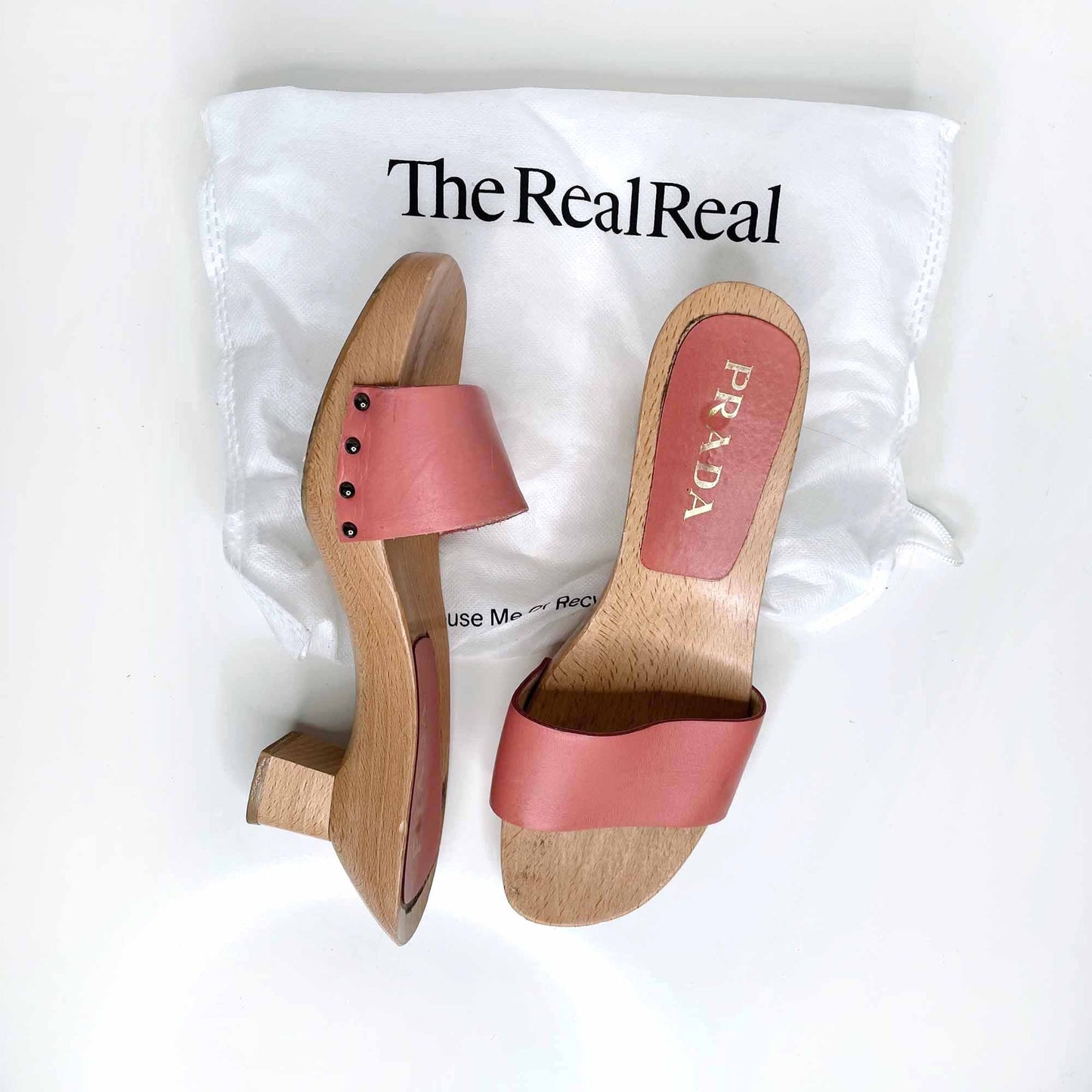 prada pink leather slide sandal with wood heel - size 38