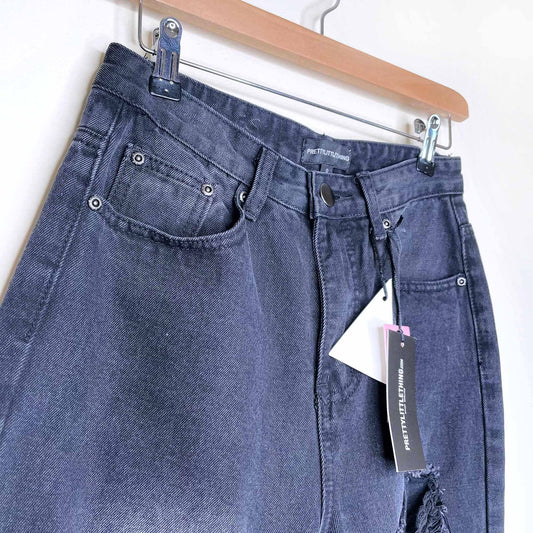 nwt prettylittlething extreme wash ripped turn up mom jeans - size 4