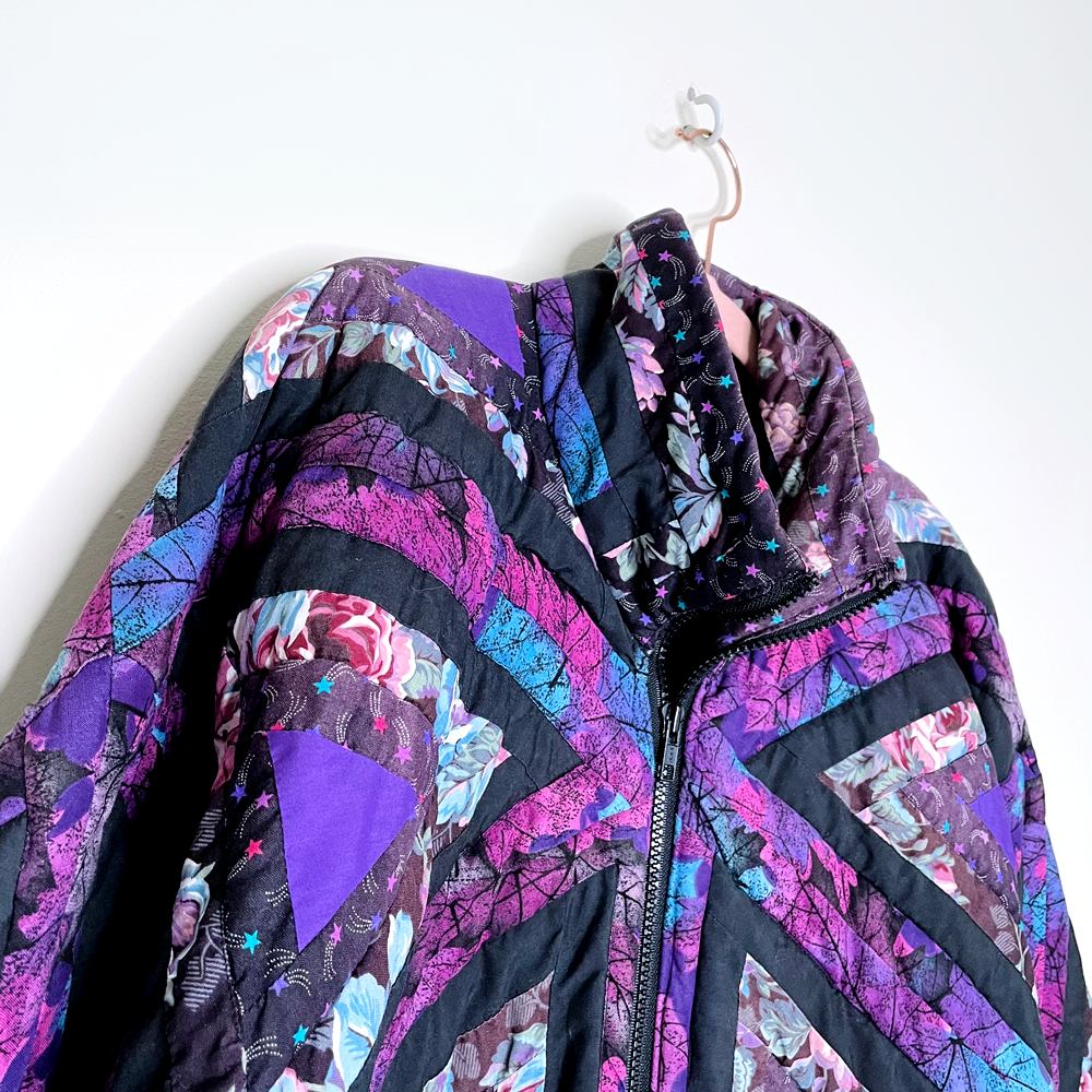 vintage handmade purple triangle quilt jacket - size large