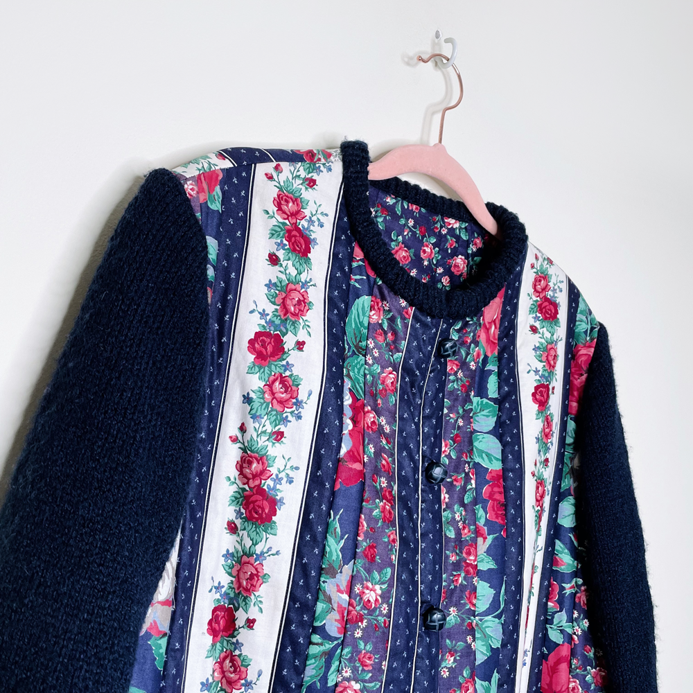 vintage handmade quilt sweater cardigan jacket - size med/large