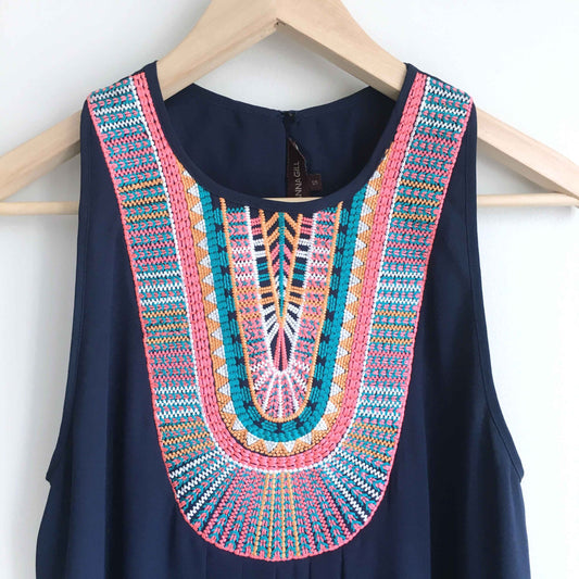 eanna gill atoll embroidered high neck tank - size small