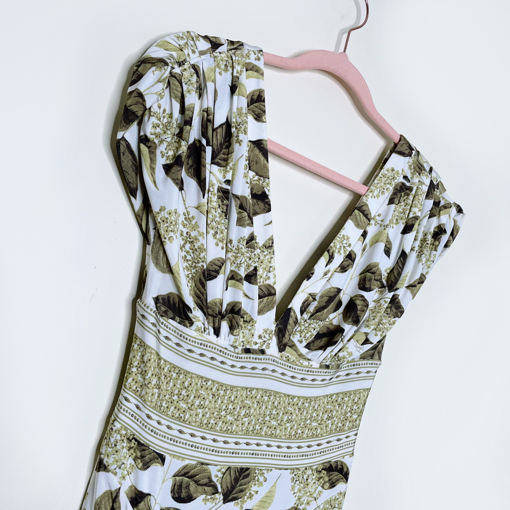 roberto cavalli 00s ruched leaf v-neck dress - size small