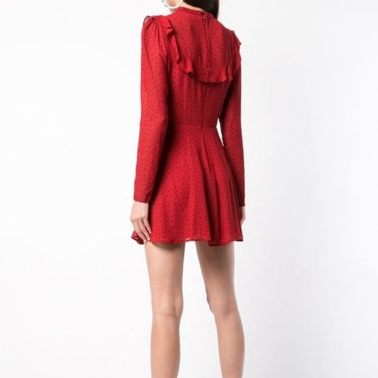 reformation spark polka dot chiffon ruffle long sleeve dress - size 4