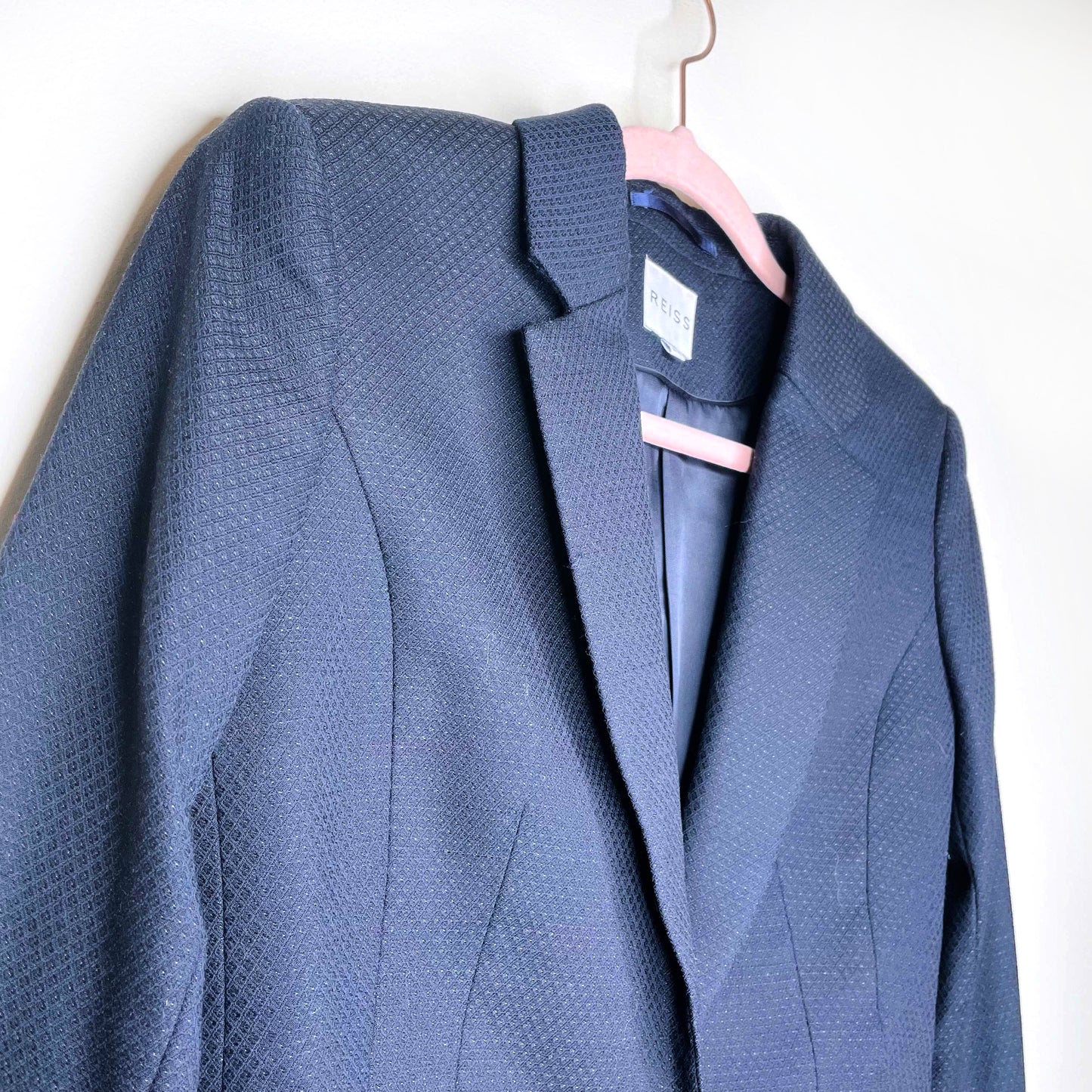 reiss navy blue wool single button blazer - size 4