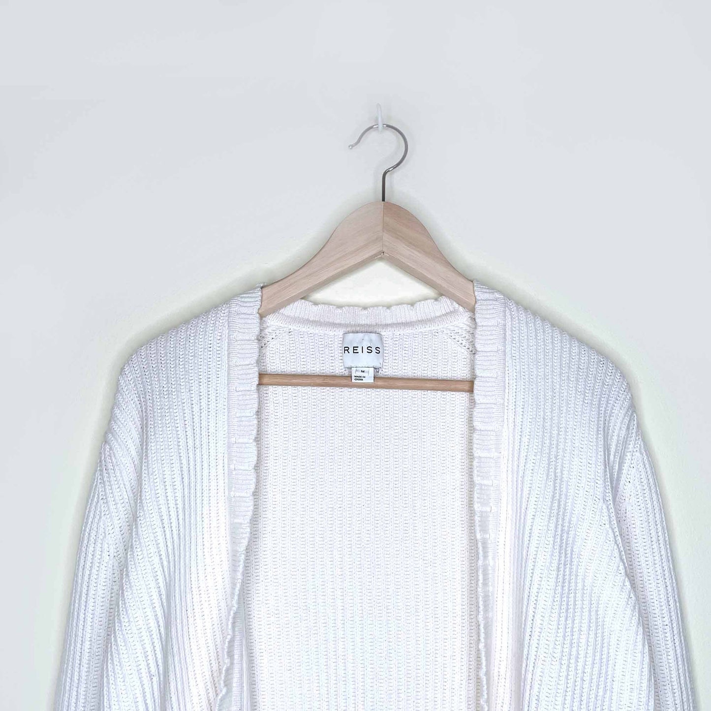 reiss sasha scallop edge ribbed cardigan with cashmere - size medium