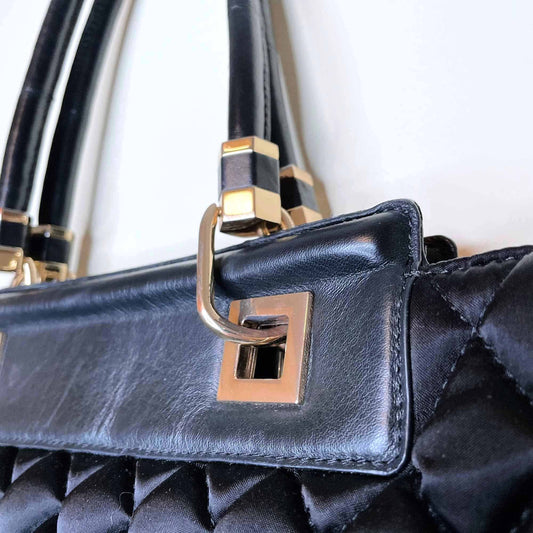 reiss quilted satin tote bag with leather trim