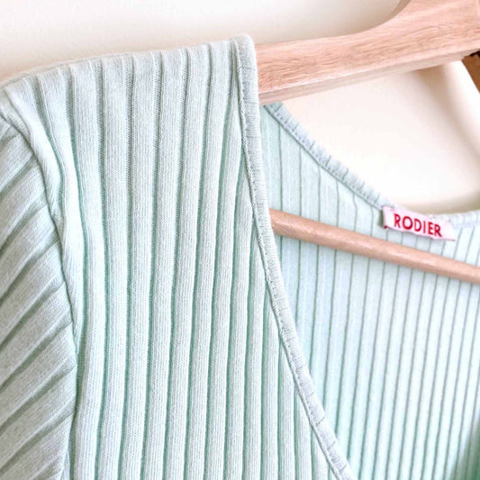 rodier cotton ribbed mint v-neck tee - size large