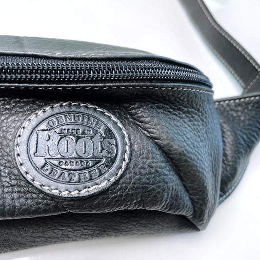 roots black pebbled leather mini belt bag