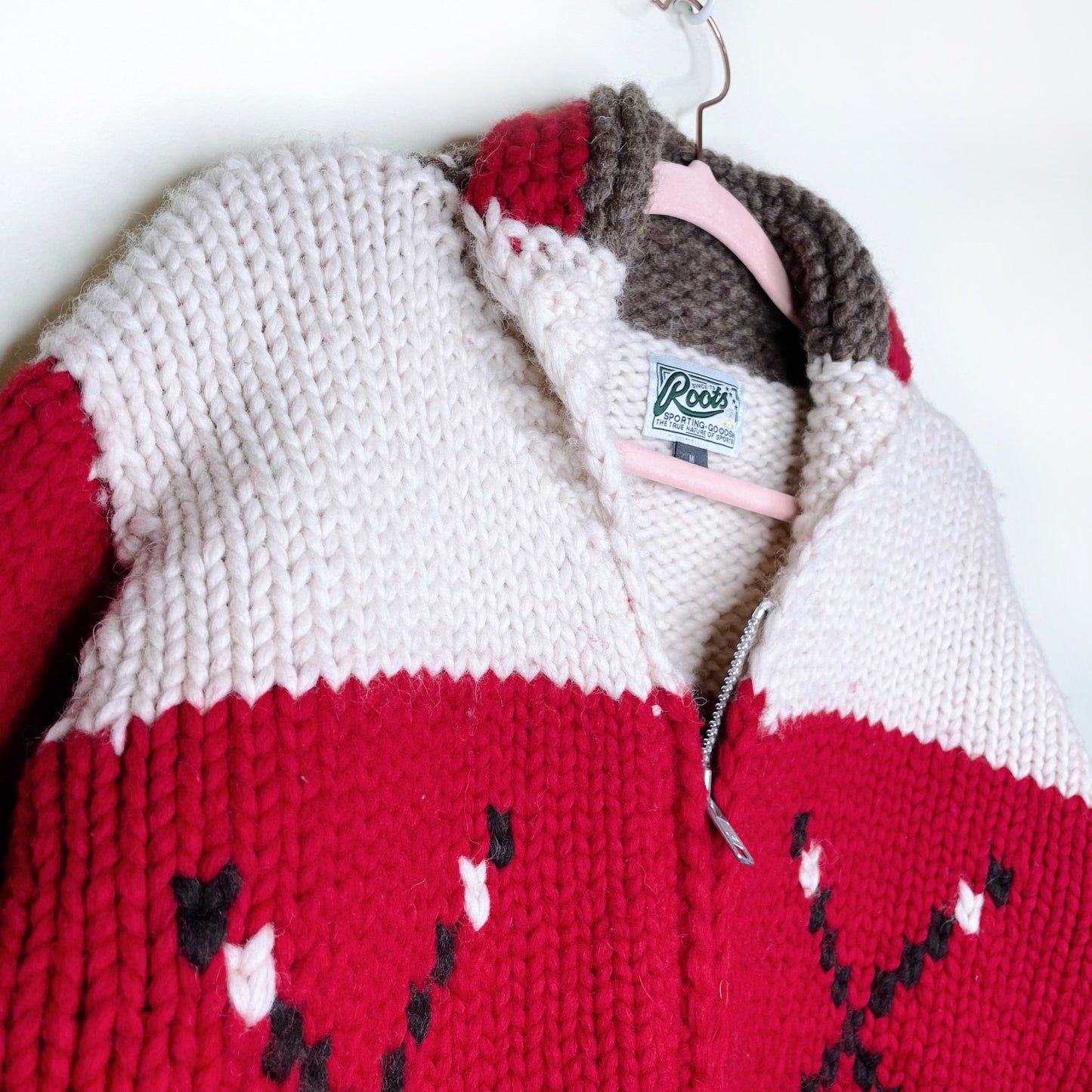 roots hockey chunky knit cowichan cardigan sweater - size medium