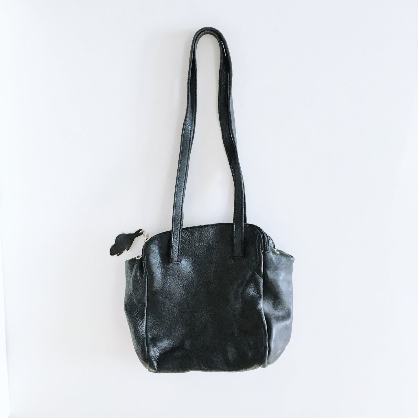 Roots Black Leather Accordion Shoulder Purse