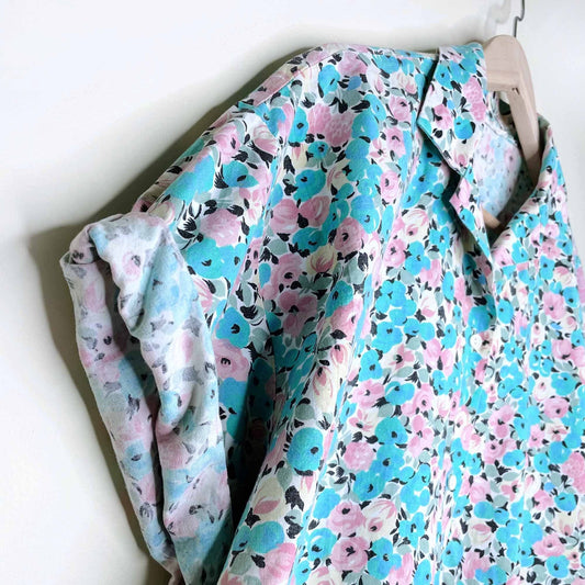 vintage floral rose garden cotton short sleeve button down - size large