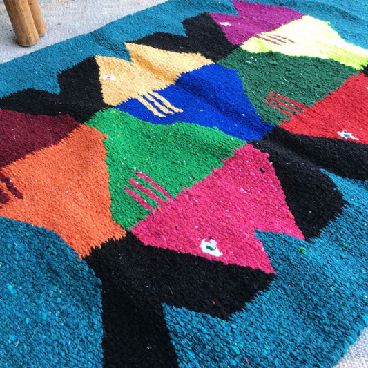 Woven Mexican Zapotec fish rug tapestry - 19x31"