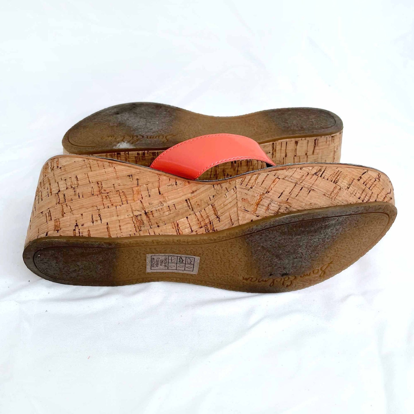 sam edelman romy coral cork wedge thong sandal - size 7