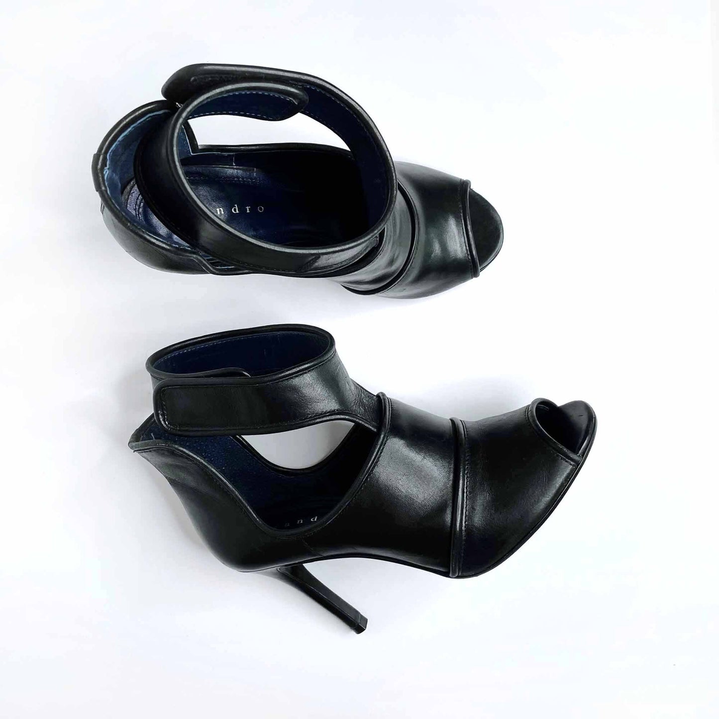 sandro apollinaire black leather peep toe heels - size 39