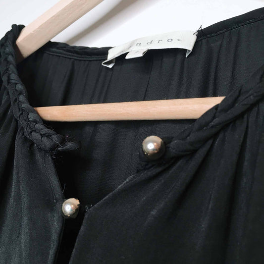 Sandro Paris silk painters dress with braided trim - size 2