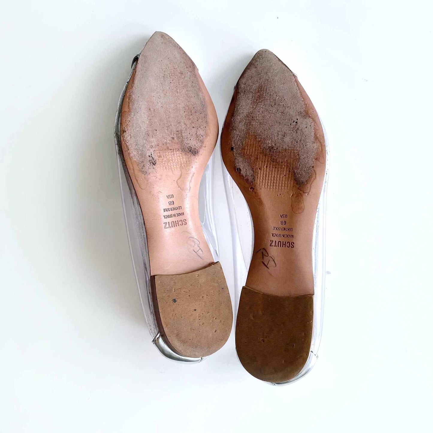 schutz cyou clearly silver pointed toe flats - size 6
