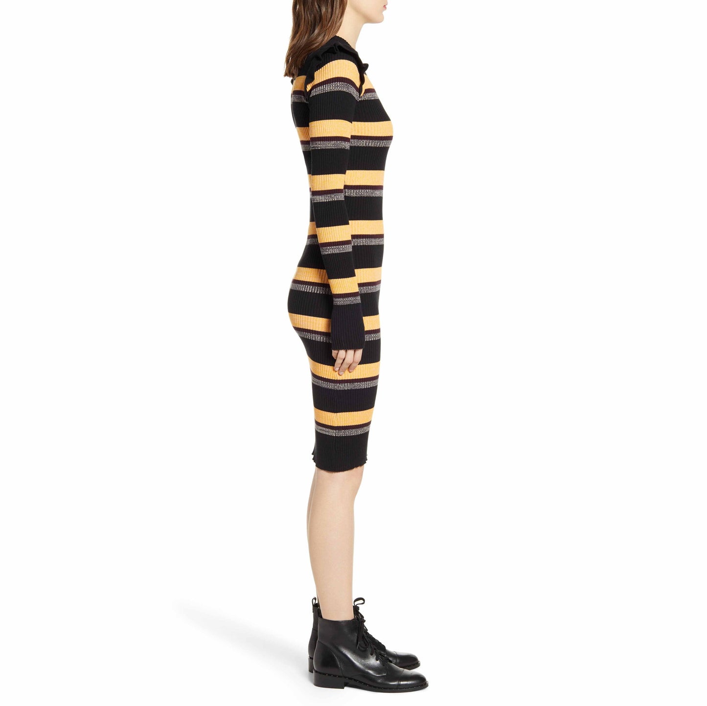 nwt scotch & soda rib long sleeve ruffle shoulder dress - size Small